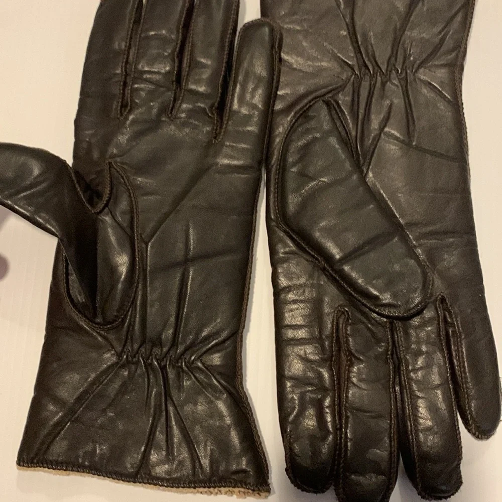 DARK Brown Leather Gloves with Lining Size M